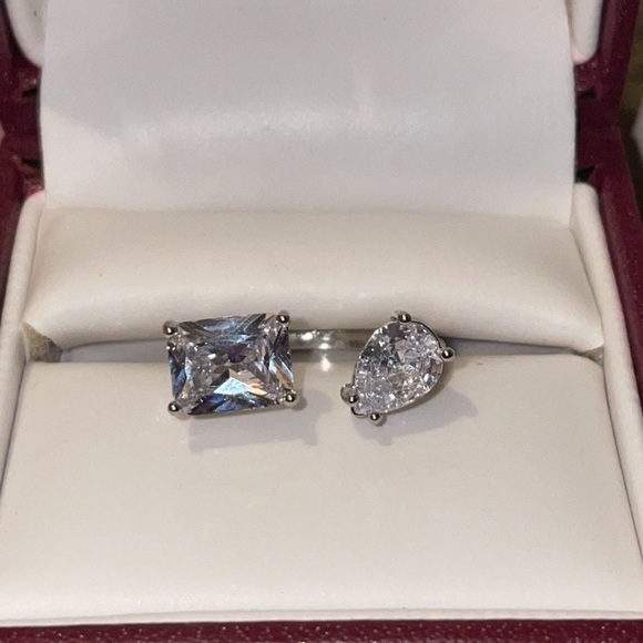 Sterling Silver Water Drop Zircon Stone Adjustable Ring Sparkly Luxury Floating - Picture 8 of 17